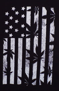 New "Black N White Flag With  Leaves On Stripes" Men's Silkscreen T-Shirt. Available From Small-2XL.
