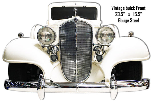 1935 Buick Front End vintage laser cut steel sign featuring the iconic waterfall grille, chrome headlights, and sweeping pre-war styling.