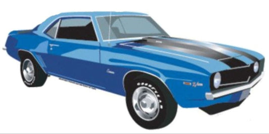 1969 Chevrolet Camaro Z/28 Trans-Am embossed aluminum sign featuring classic muscle car styling, 24 inch wide by 10 inch tall.