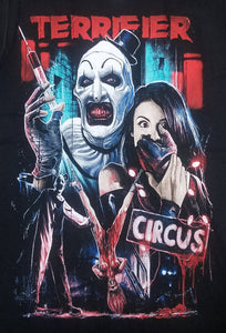 New "Terrifier Circus Art The Clown" Unisex Silkscreen T-Shirt. Available From Small-3XL.