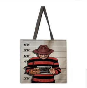 New "Freddy Krueger Mugshot" Canvas Tote Bags. Image Is Printed On Both Sides.