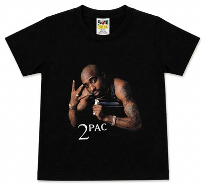 Front view of 2Pac – All Eyez on Me youth T-shirt featuring the iconic 1996 album artwork and 2PAC logo on a black tee
