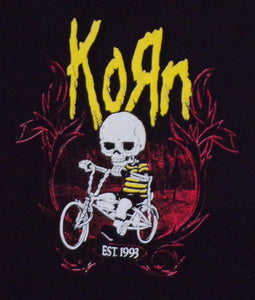 new korn kid skeleton on bike unisex silkscreen t-shirt available from small-3xl women men unisex music metal apparel adult shirts tops