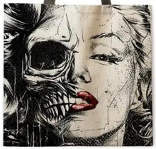 Load image into Gallery viewer, New &quot;Marilyn Monroe Half Skull&quot; Canvas Tote Bags. Image Is Printed On Both Sides.
