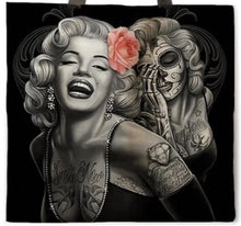 Load image into Gallery viewer, New &quot;Marilyn Monroe W/Pink Rose&quot; Canvas Tote Bags. Image Is Printed On Both Sides.
