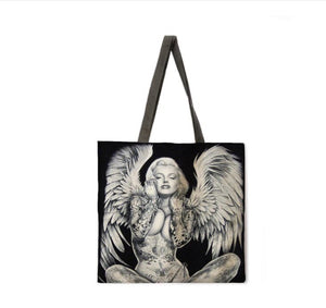 New "Marilyn Monroe Angel Wings" Canvas Tote Bags. Image Is Printed On Both Sides.