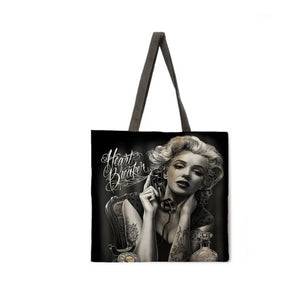 New "Marilyn Monroe Heart Breaker" Canvas Tote Bags. Image Is Printed On Both Sides.