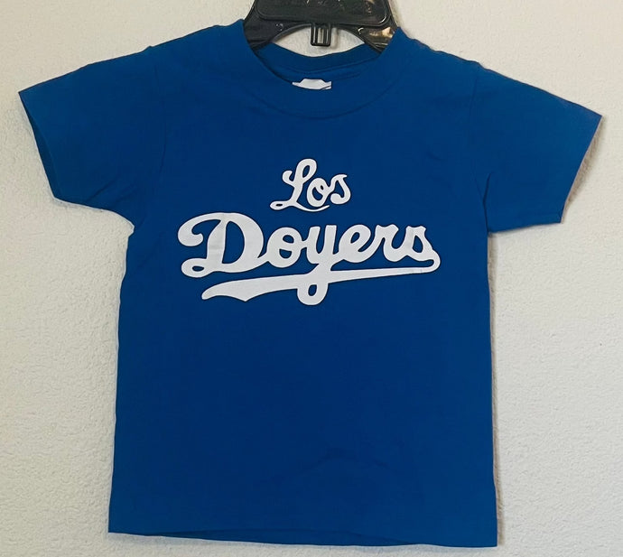 new royal blue los doyers youth silkscreen t-shirt available from XS-XL youth unisex mexican style kids girl boy dodgers sports baseball apparel shirts tops
