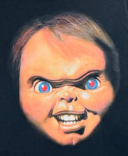 Load image into Gallery viewer, New &quot;Chucky Face Up Close&quot; Youth Horror Silkscreen T-Shirt. Available In XS-XL Youth.
