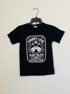 New "Johnny Cash Man In Black Double Guitar "Youth Silkscreen T-Shirt. Available In XS-XL Youth.