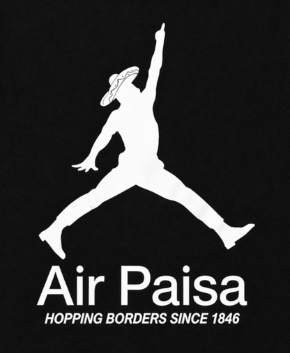 Air Paisa Hopping Borders Since 1846 graphic T-shirt with jumping silhouette parody logo unisex apparel sizes S–2XL