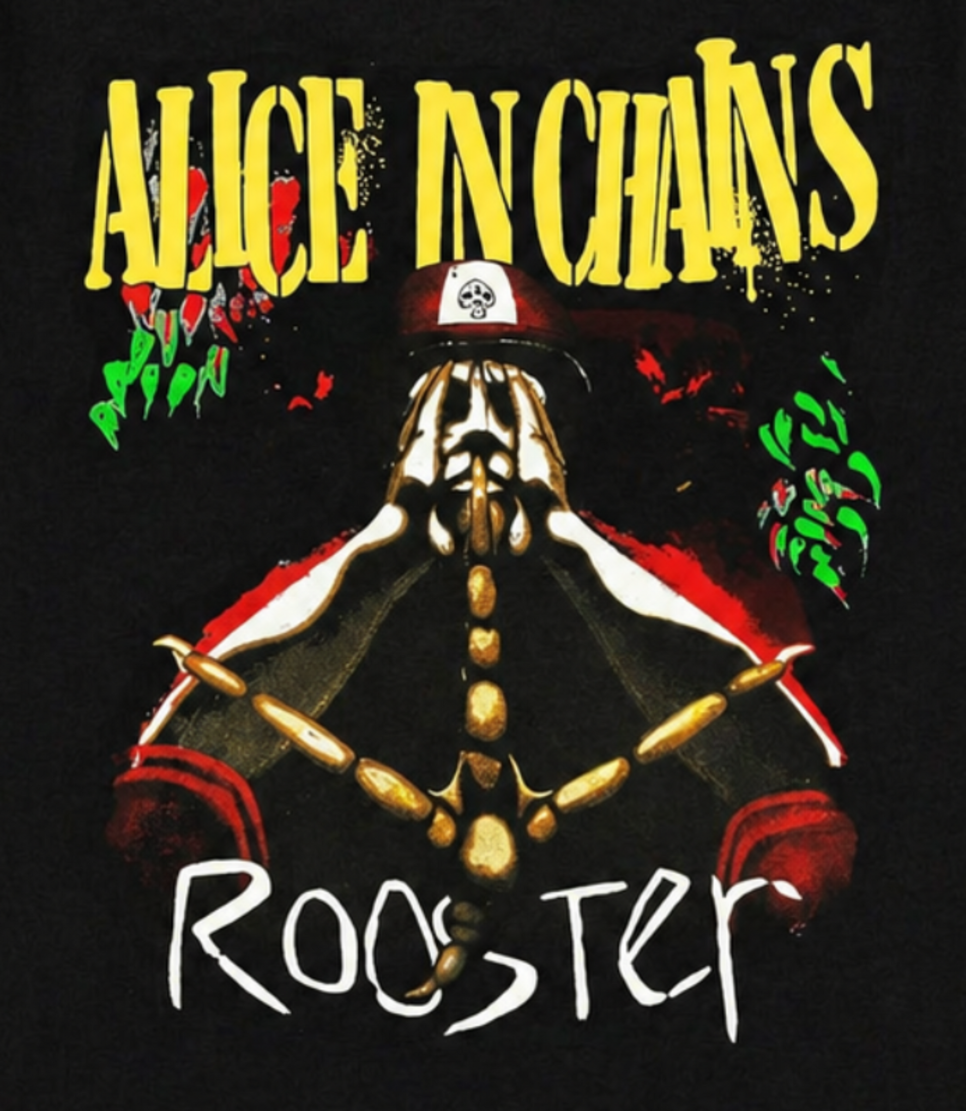 Alice in Chains Rooster skeleton graphic T-shirt with grunge band design unisex sizes S–3XL