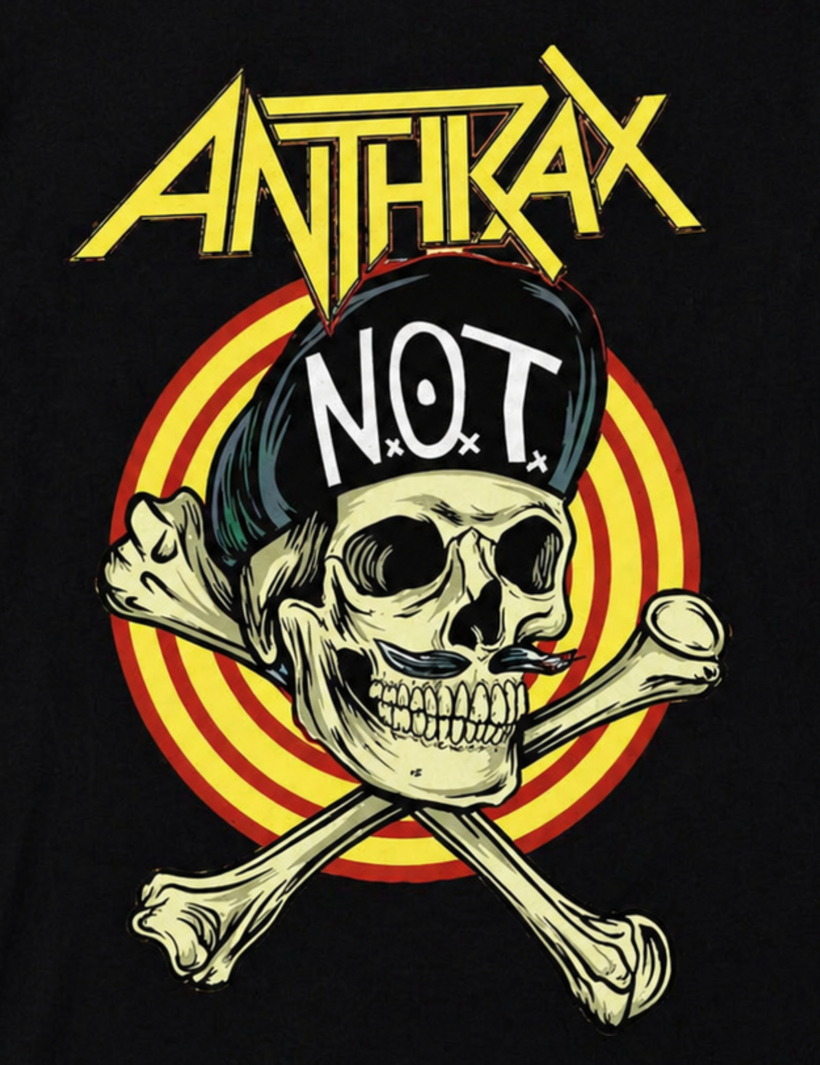 Anthrax Not Man skull crossbones graphic T-shirt with thrash metal band design unisex sizes S–3XL