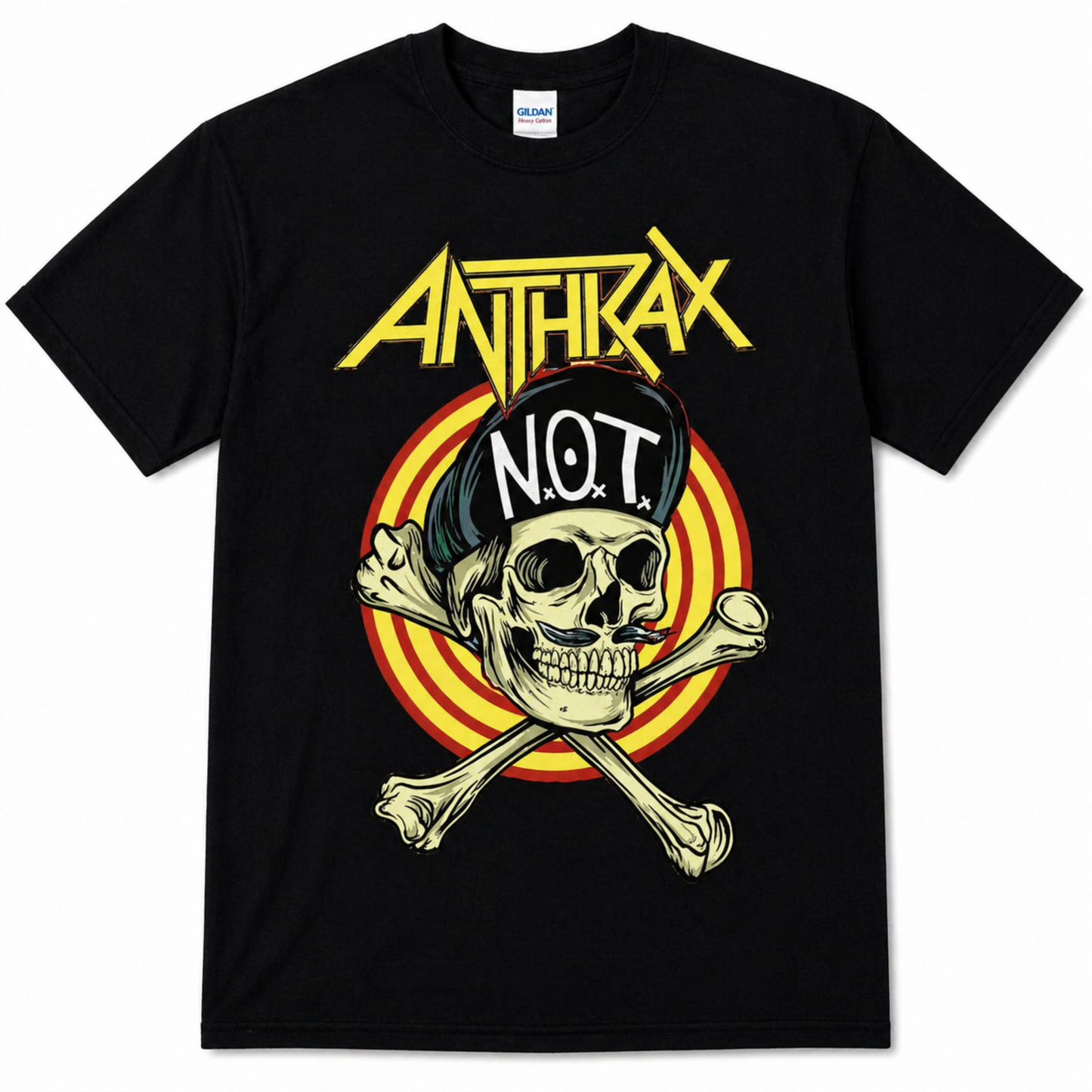 Anthrax Not Man skull crossbones graphic T-shirt with thrash metal band design unisex sizes S–3XL