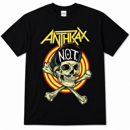 Anthrax Not Man skull crossbones graphic T-shirt with thrash metal band design unisex sizes S–3XL