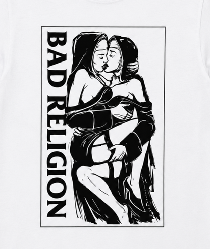 Bad Religion Nuns Kissing punk graphic T-shirt with black and white band artwork unisex sizes S–2XL