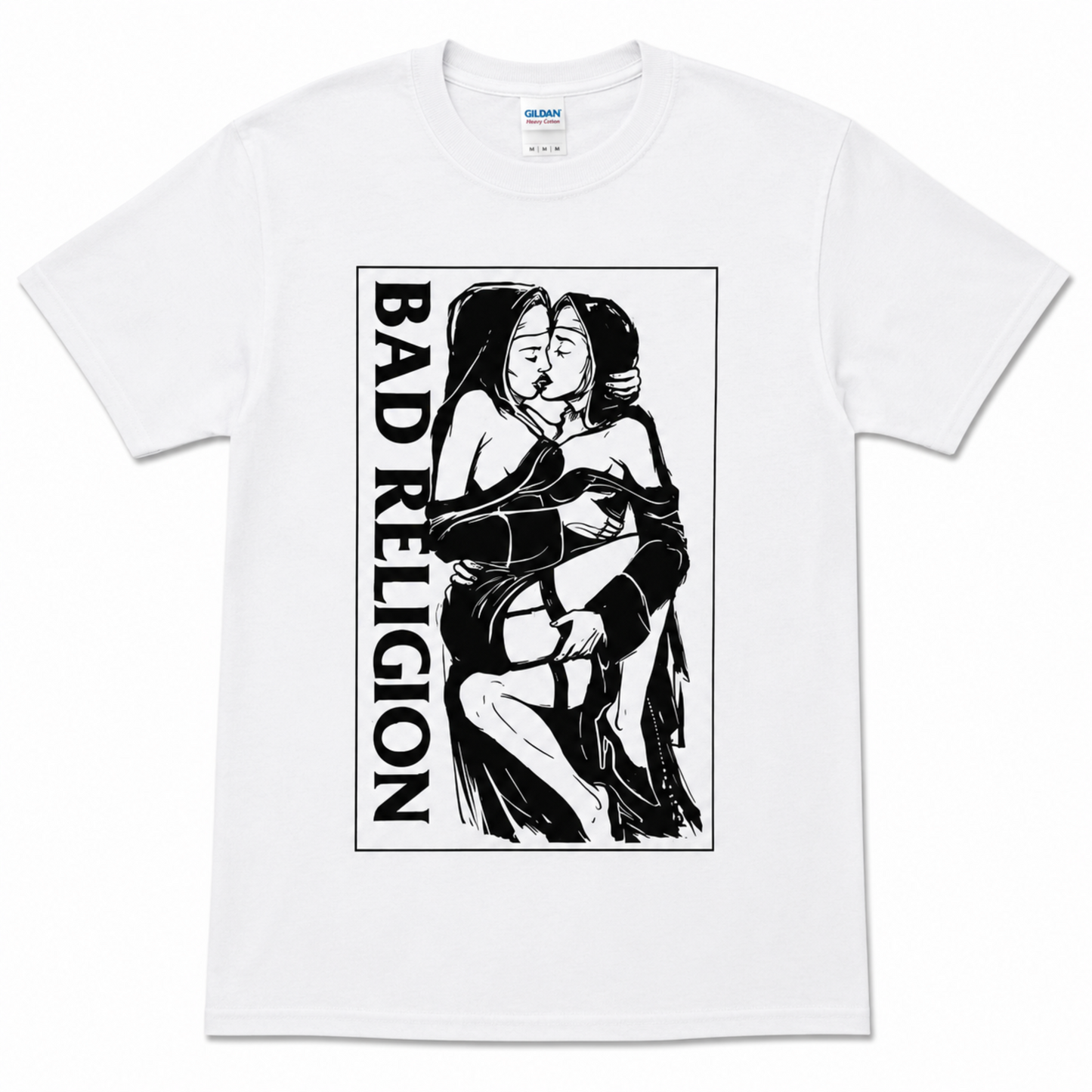 Bad Religion Nuns Kissing punk graphic T-shirt with black and white band artwork unisex sizes S–2XL