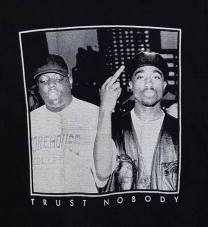 Biggie and Tupac Trust Nobody unisex black graphic T-shirt hip hop rap apparel adult sizes S-3XL