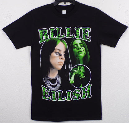 Billie Eilish Neon Shadows black t-shirt with green portrait graphics – unisex small - 3xl