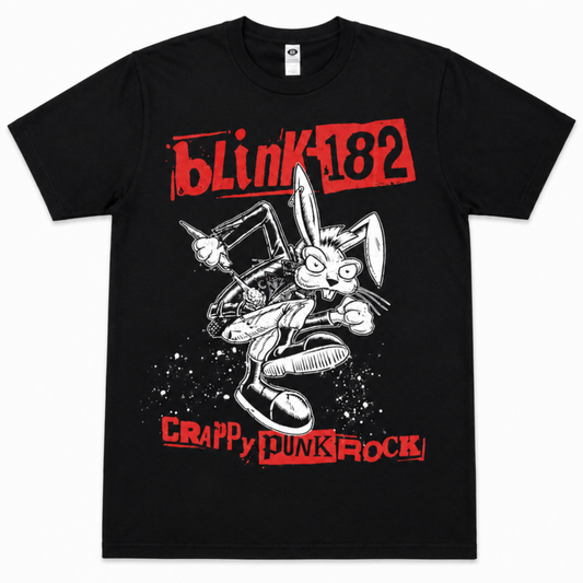 Blink-182 Crappy Punk Rock graphic T-shirt with red logo and raw sketch-style artwork unisex sizes S–2XL