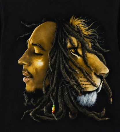 Bob Marley lion portrait graphic T-shirt reggae design unisex sizes S–3XL