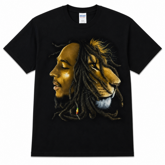 Bob Marley lion portrait graphic T-shirt reggae design unisex sizes S–3XL