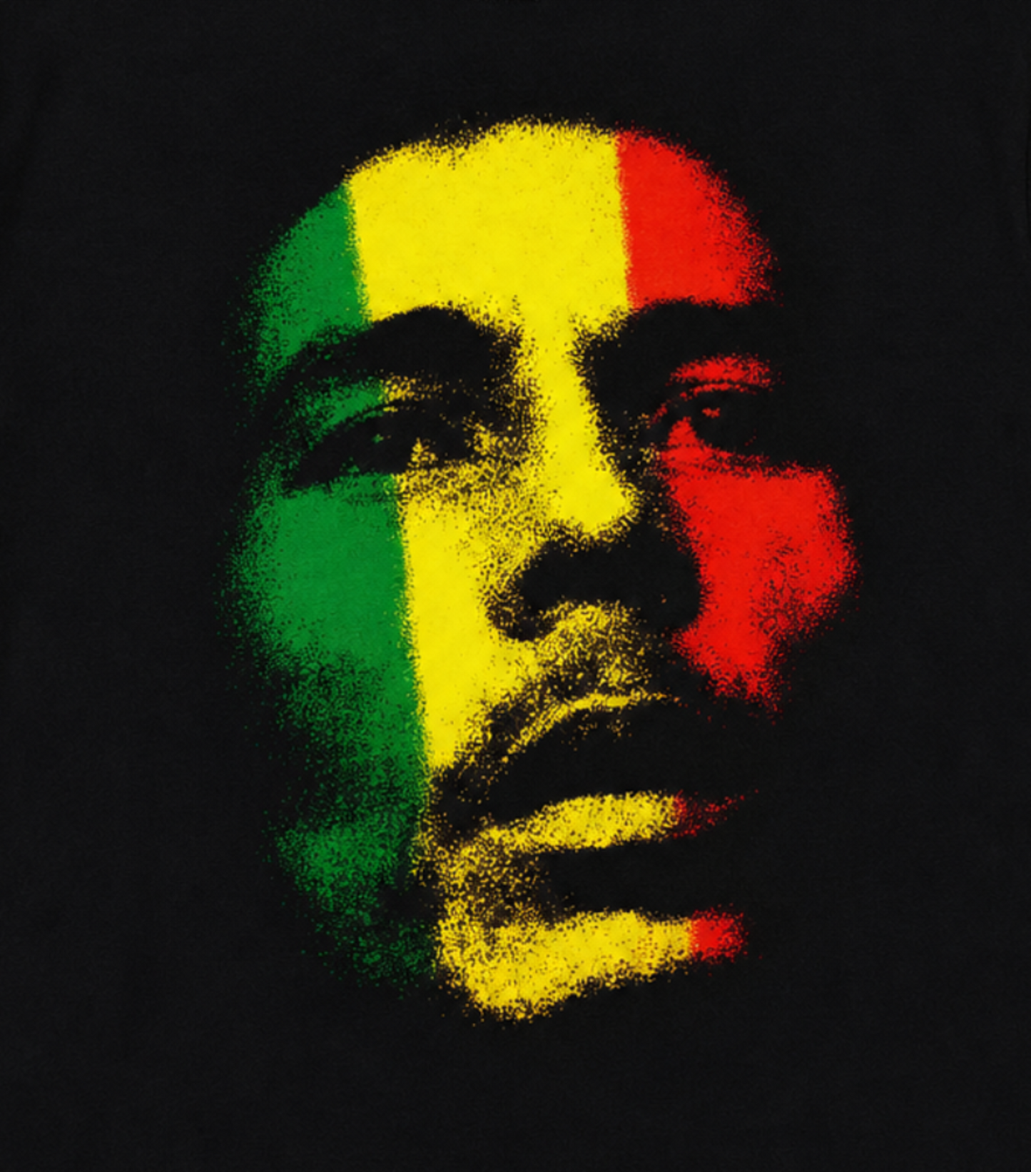 Bob Marley Rasta colors portrait graphic T-shirt red yellow green design unisex sizes S–3XL