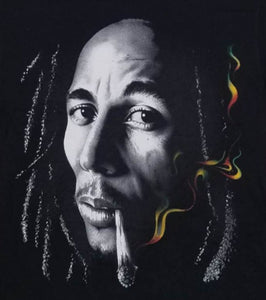 bob marley smoking joint unisex silkscreen t-shirt available from small-3xl adult apparel music reggae 420 shirts tops