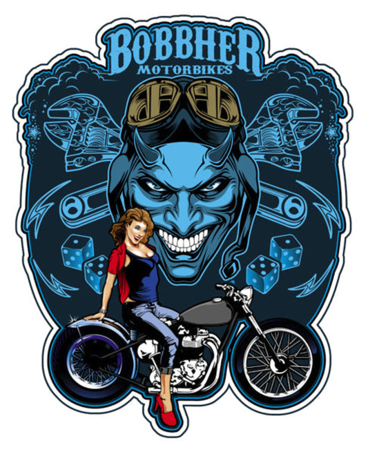 Add bold biker attitude with the “Bobbher Devil Motorbikes” laser-cut steel sign by Bernard Oliver. Vintage motorcycle art, 16×20, made in the USA.