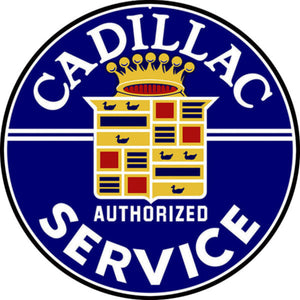 Vintage-style Cadillac Authorized Service dealer sign, 14-inch round, perfect for garages, man caves, and collectors.