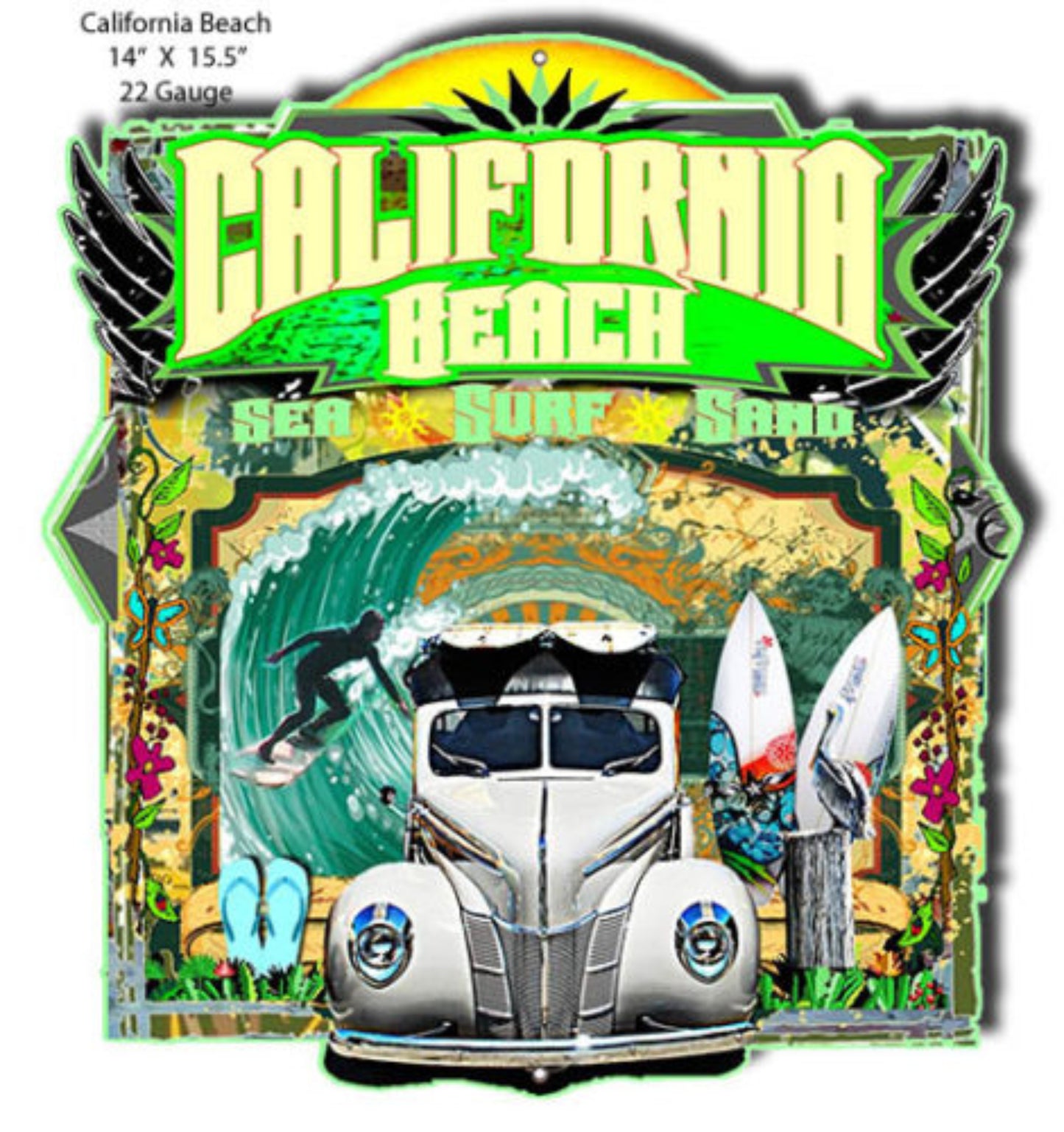 California Beach Surf Metal Sign – Vintage Surfing & Hot Rod Art