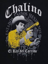 Load image into Gallery viewer, &quot;Chalino Sanchez - El Rey Del Corrido&quot; unisex silkscreen t-shirt featuring a bold graphic of Chalino Sanchez, available in sizes Small-2XL.
