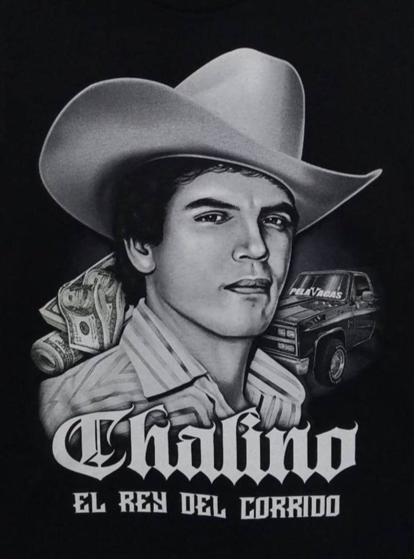 Chalino Sanchez truck portrait graphic t-shirt black unisex corrido regional mexican tee sizes S-3XL