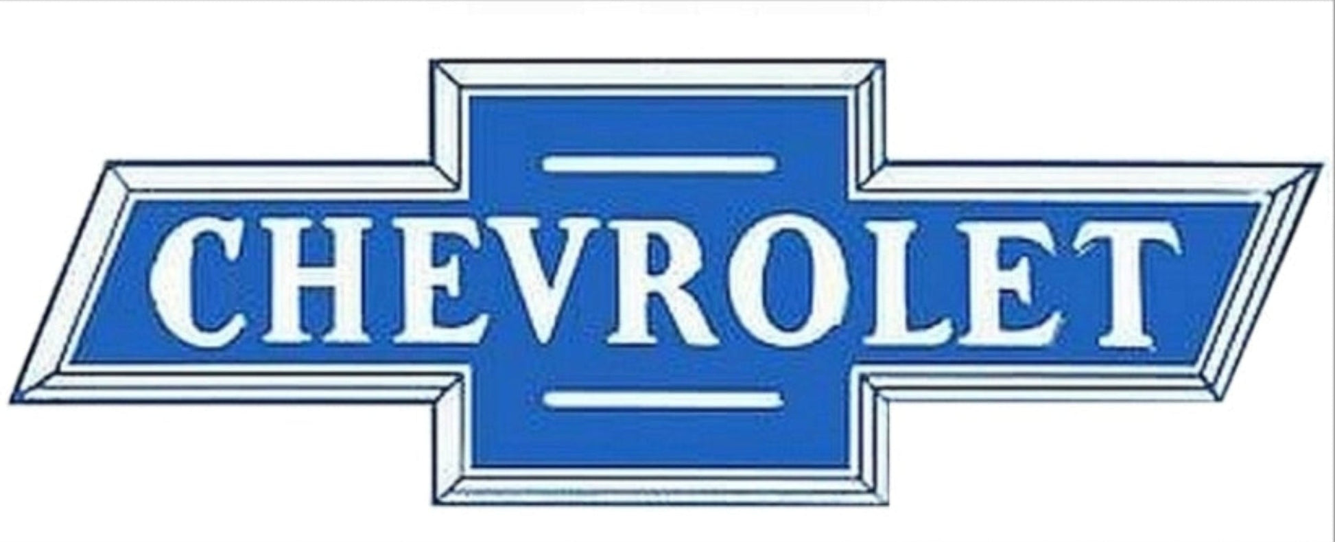Chevrolet bowtie logo embossed aluminum sign in a horizontal format, 24 inch by 9 inch size.
