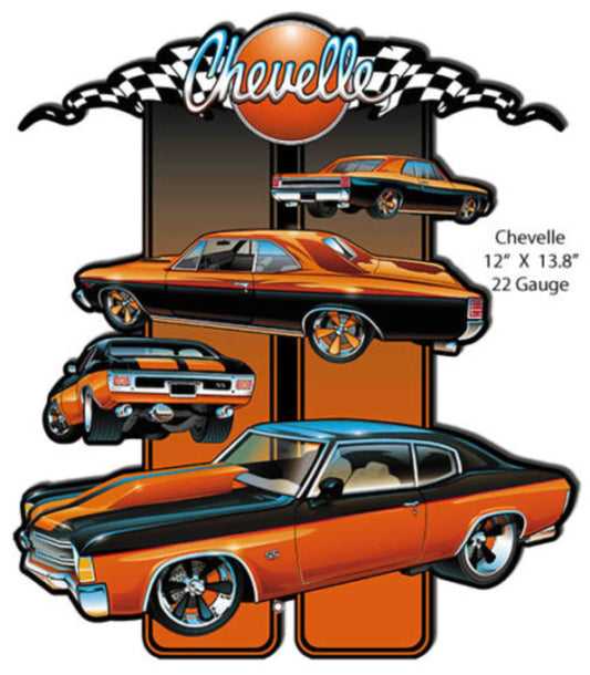 Chevrolet Chevelle metal cut out sign by Bernard Oliver, custom laser cut .040 aluminum automotive wall decor, 12" H x 13.8" W.