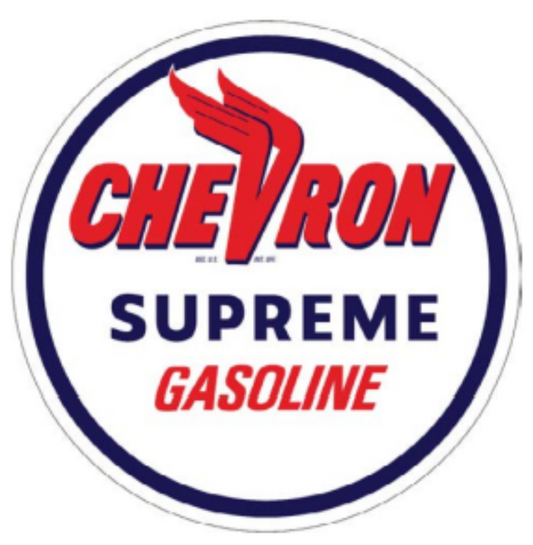 Officially licensed Chevron Supreme Gasoline domed metal sign for garage décor.