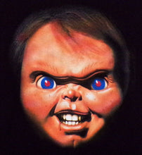 Load image into Gallery viewer, ’Chucky Face Close-Up’ Youth Horror T-Shirt – Available in XS-XL - Youth Regular Shirt.
