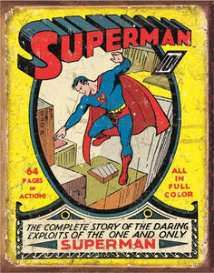 New "Superman No1 Cover Comic Book Cover" DC Comic Wall Décor Metal Sign. 12.5"W x 16"H.