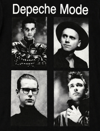 Depeche Mode 101 black and white photo grid band T-shirt with Dave Martin Alan Andy on black shirt unisex sizes S–3XL
