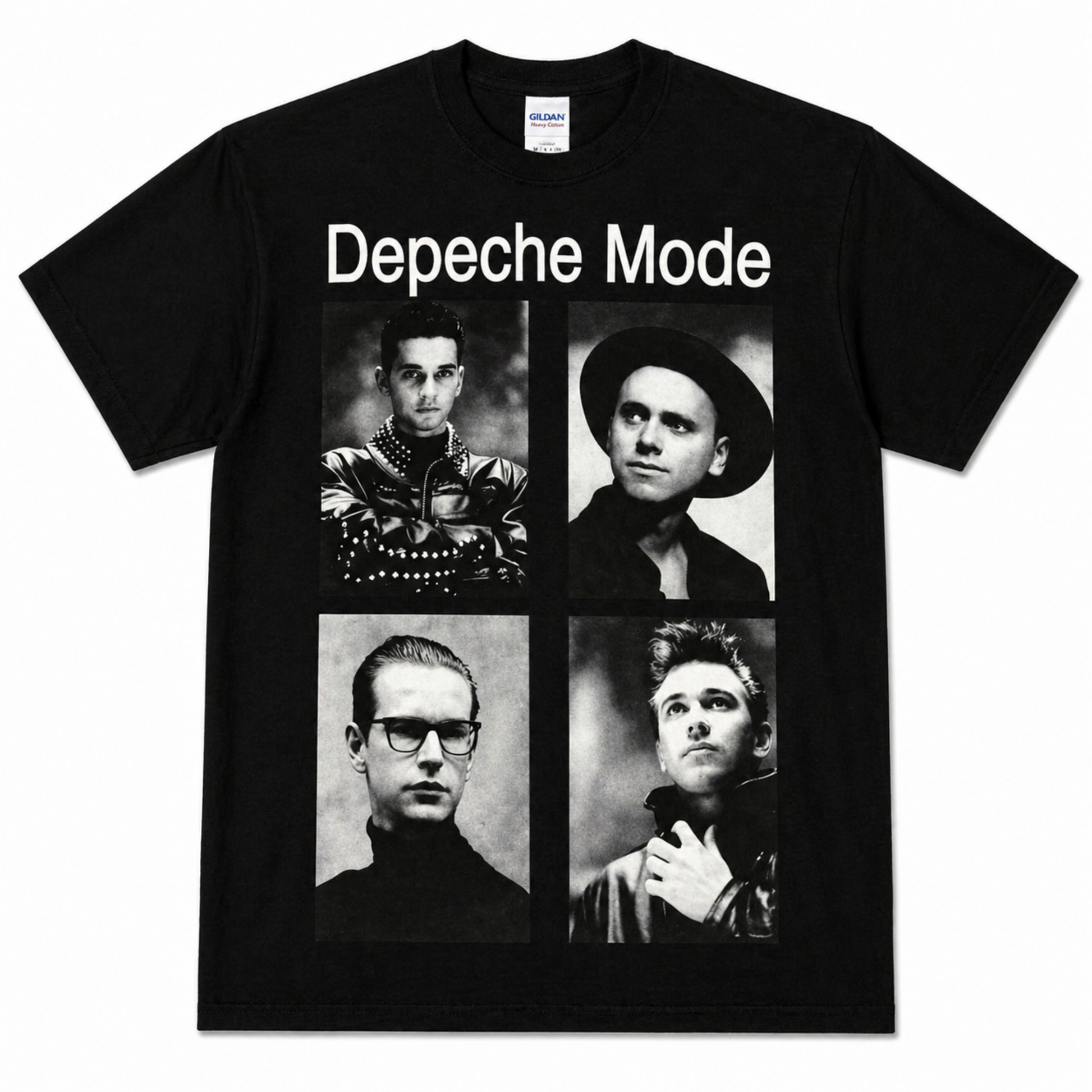 Depeche Mode 101 black and white photo grid band T-shirt with Dave Martin Alan Andy on black shirt unisex sizes S–3XL