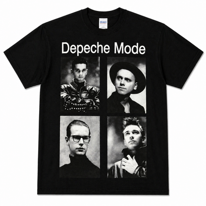 Depeche Mode 101 black and white photo grid band T-shirt with Dave Martin Alan Andy on black shirt unisex sizes S–3XL