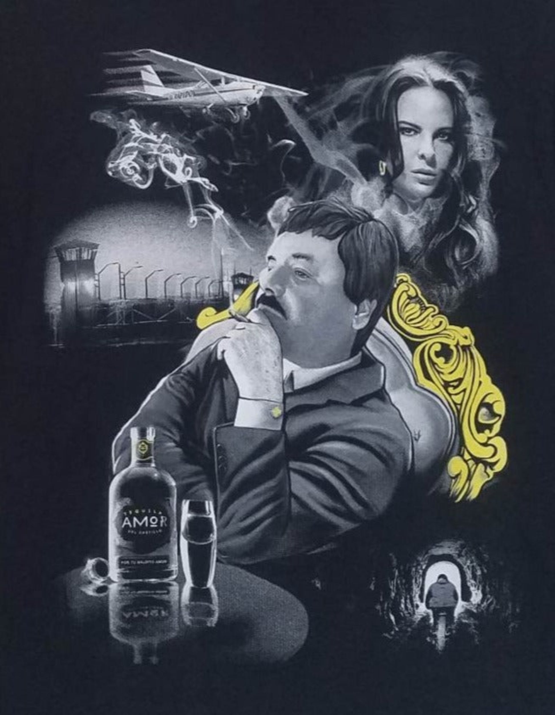 El Chapo narco collage graphic t-shirt black streetwear crime design unisex sizes S-3XL