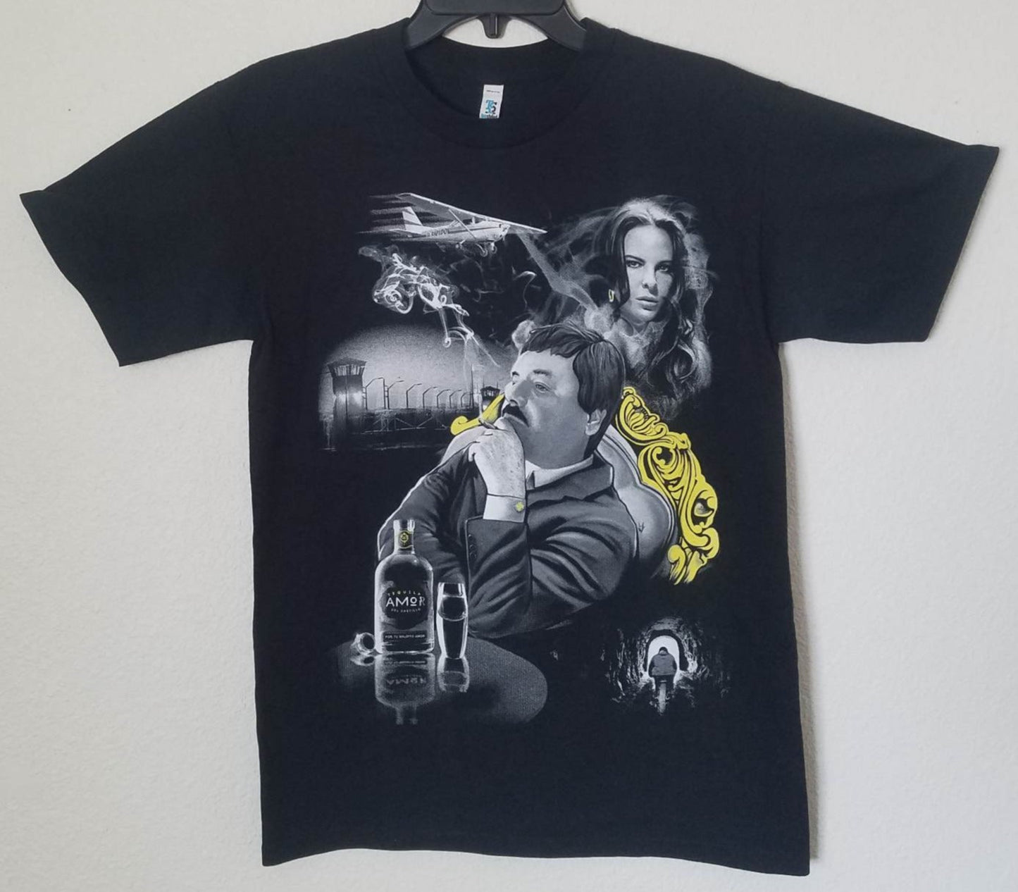 El Chapo narco collage graphic t-shirt black streetwear crime design unisex sizes S-3XL