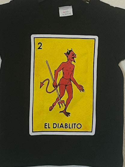 The "El Diablito (Skinny)" Boys Youth Silkscreen Novelty T-Shirt features a bold, playful graphic of El Diablito. Available in sizes XS-XL youth from JB Accessories05                