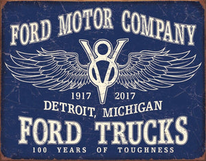 New "Ford Motor Company V8 Ford Trucks" Man Cave, Shop Metal Sign. 16"W x 12.5"H.