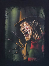 Load image into Gallery viewer, freddy kruger with claw mens silkscreen t-shirt available from small-3xl unisex movie horror apparel adult shirts tops
