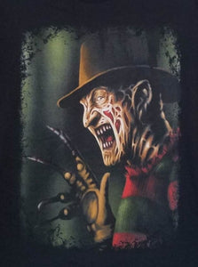 freddy kruger with claw mens silkscreen t-shirt available from small-3xl unisex movie horror apparel adult shirts tops