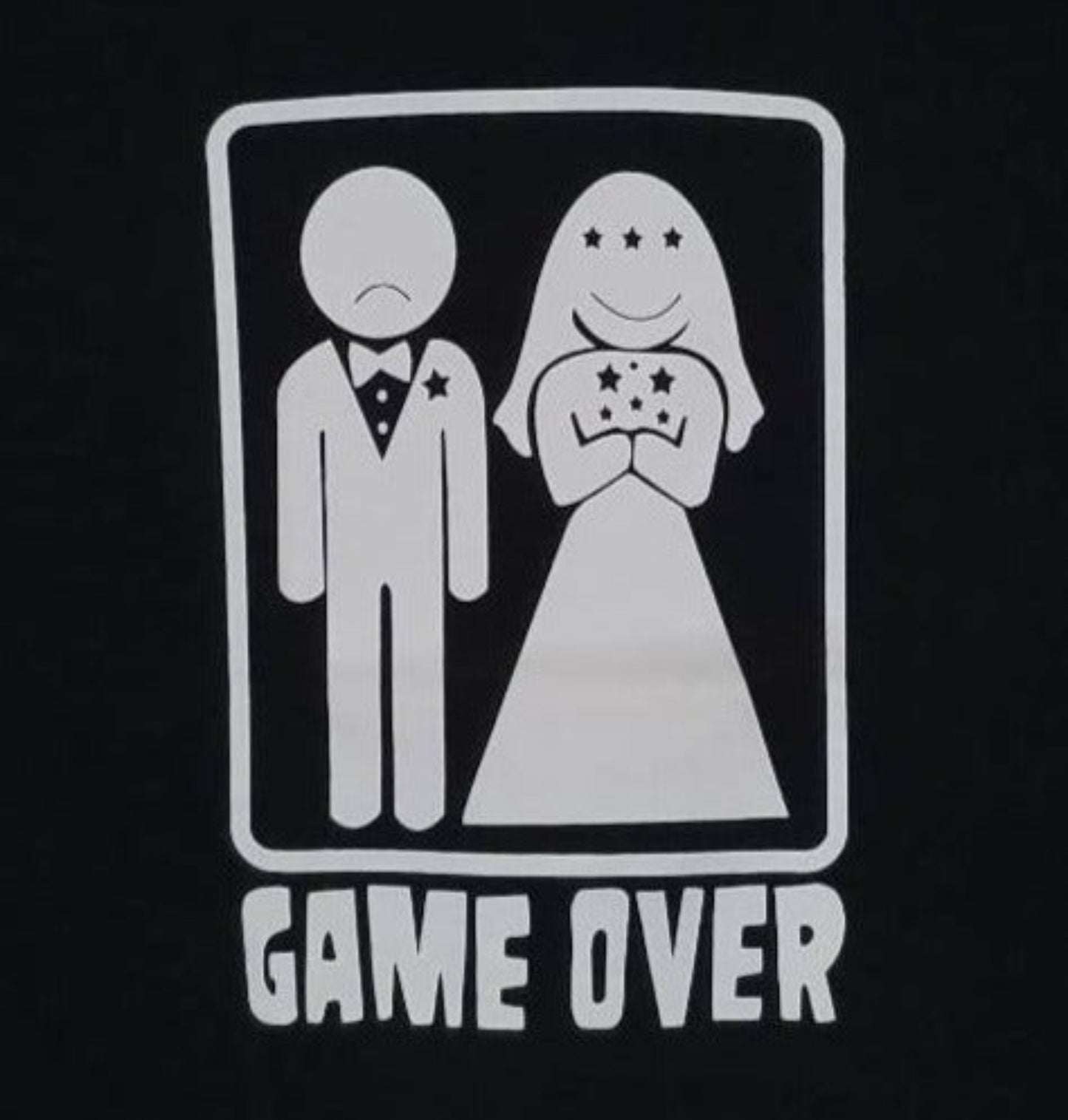 Game Over wedding funny graphic T-shirt with bride and groom icon design unisex apparel sizes S–2XL