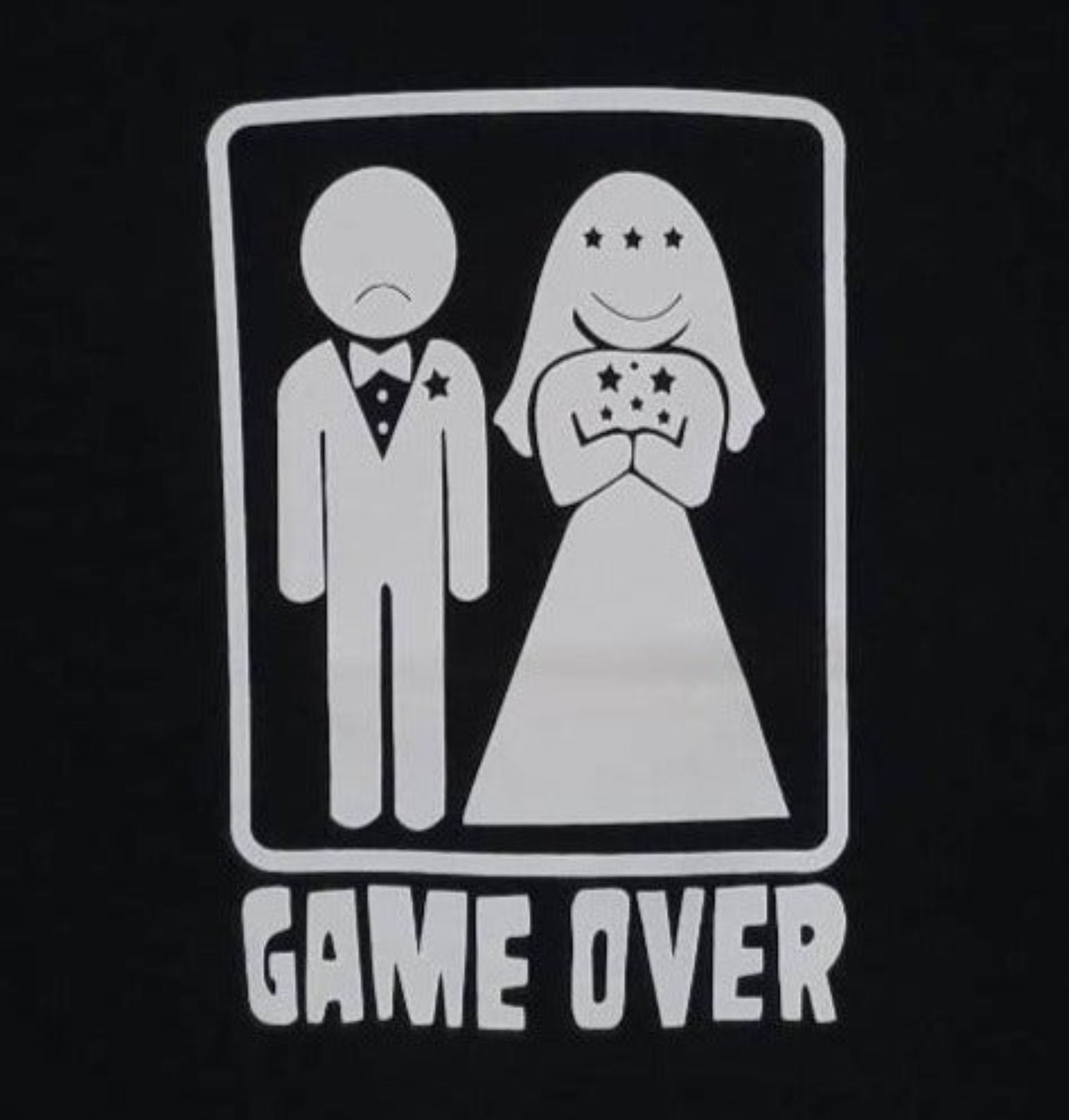 Game Over wedding funny graphic T-shirt with bride and groom icon design unisex apparel sizes S–2XL