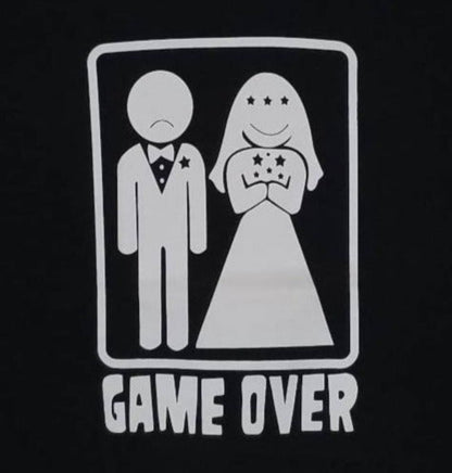 Game Over wedding funny graphic T-shirt with bride and groom icon design unisex apparel sizes S–2XL